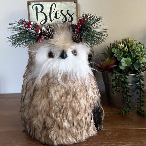 New 12" Christmas Rustic Farmhouse Owl Tree Topper - Picture 3 of 5